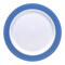 White with Gold Spiral on Blue Rim Plastic Dinner Plates - 10.25" (120 Plates)